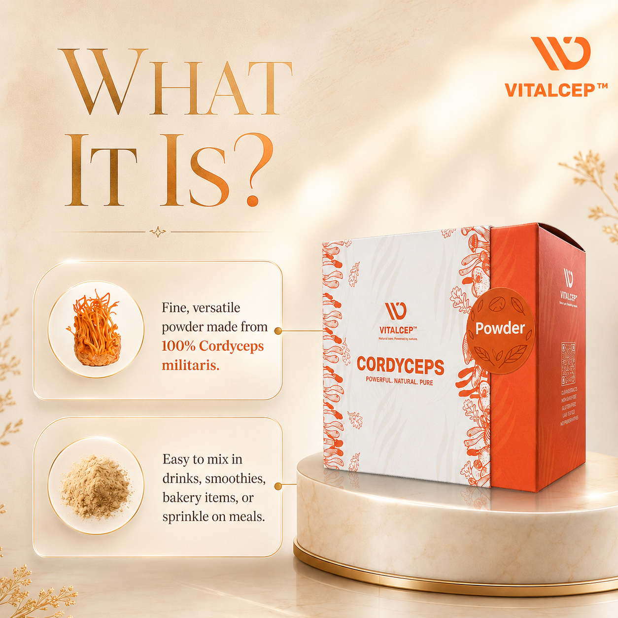 Cordyceps Militaris Powder (Keedajadi Churna) | Lab-Tested | Vitalcep