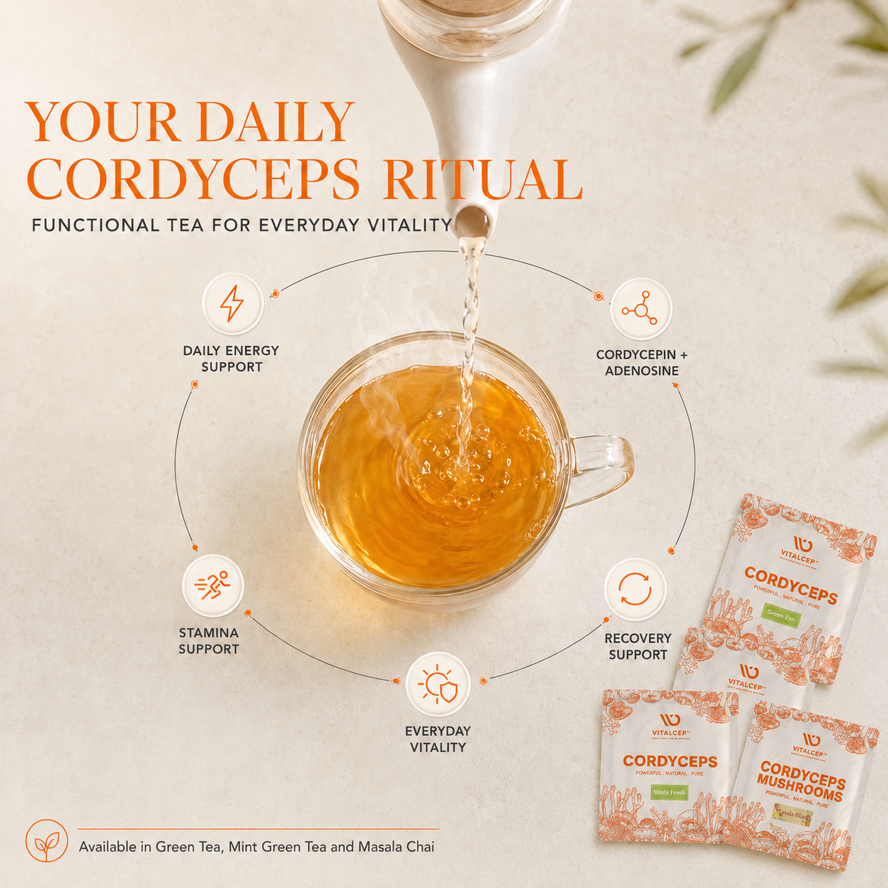 Green Zen | Cordycep Infused Green Tea (Whole Leaf) | 15 Sachets